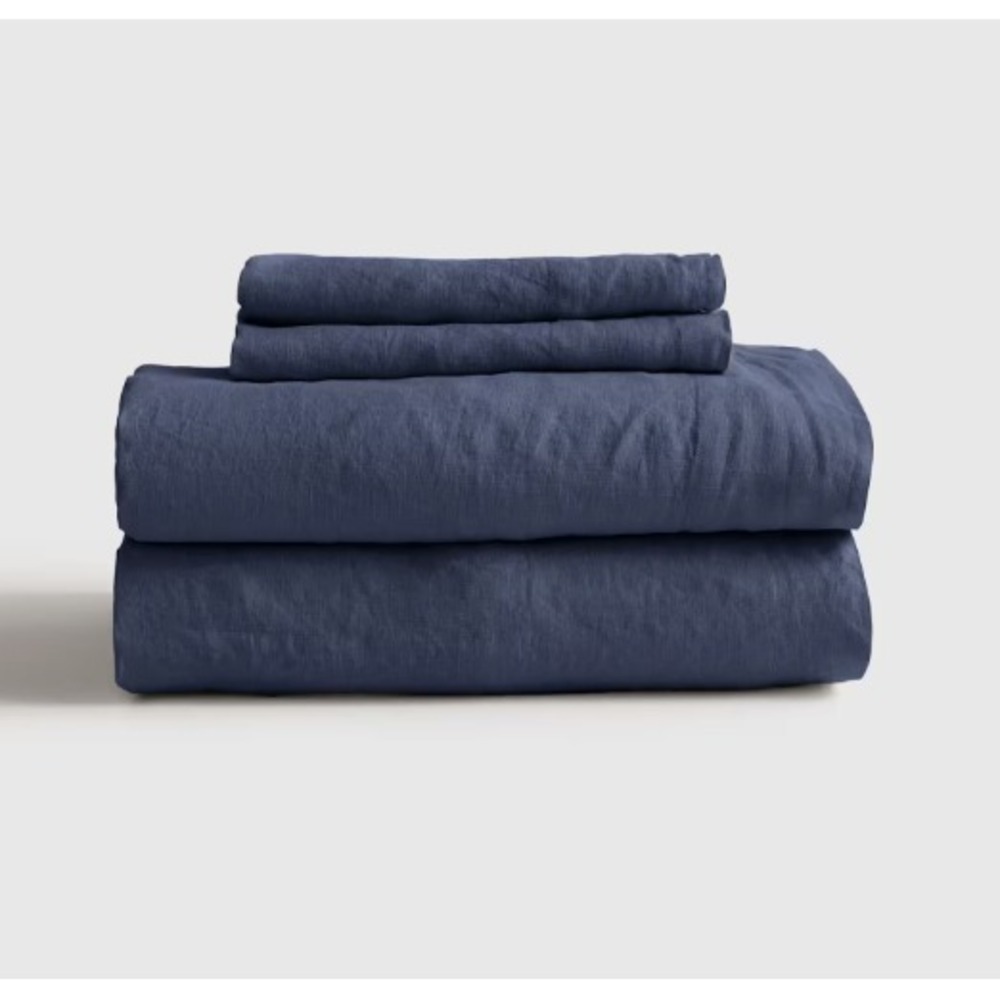 Quince European Linen Sheet Set King Size Night Fall Blue 4 Piece
